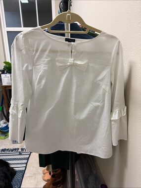Talbots White Bow-Front Ruffle Sleeve Blouse